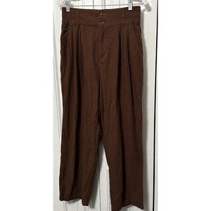 Urban Outfitters Pants Womens Large Brown Cotton Pleated Paperbag Pleated Summer